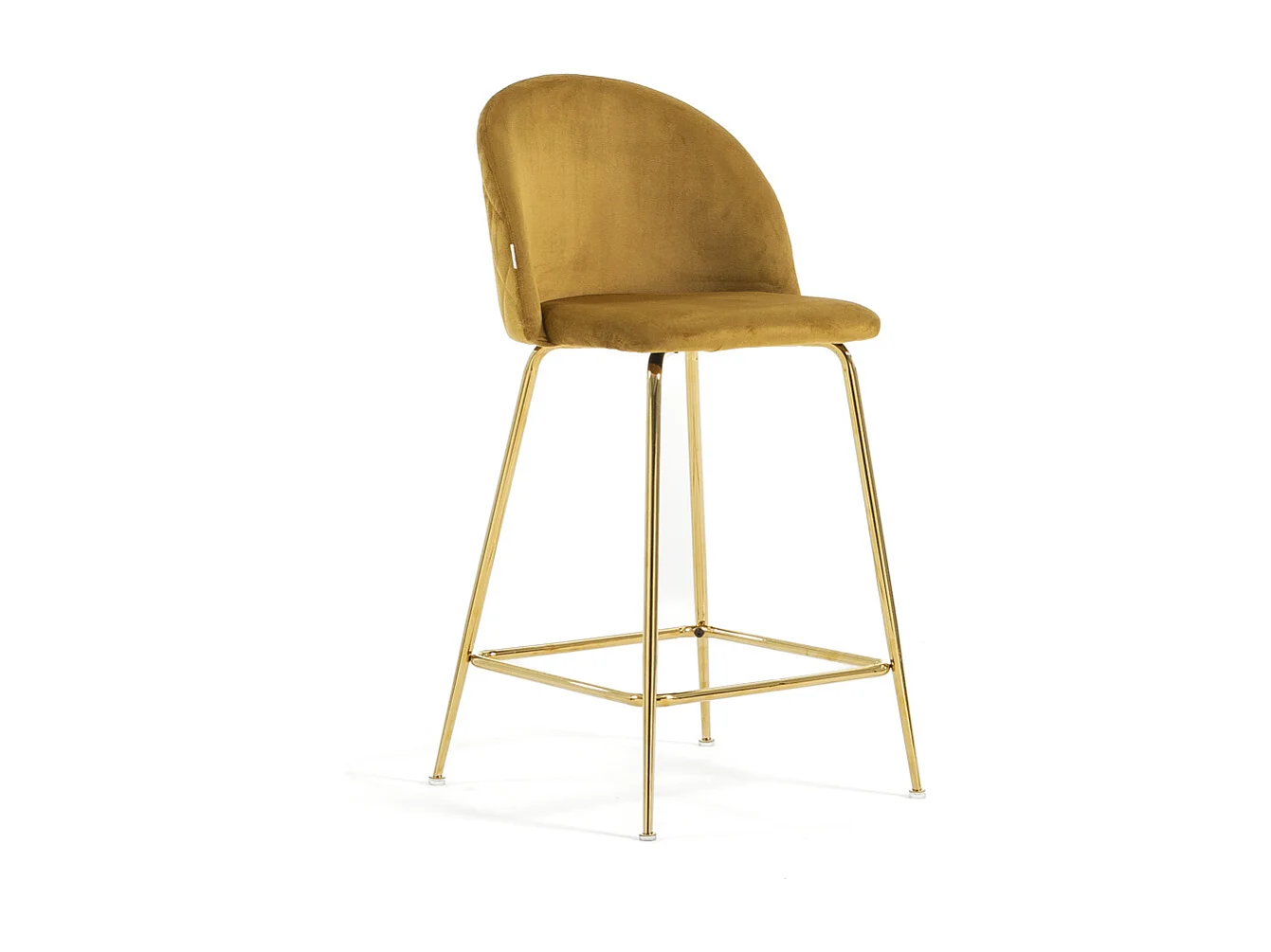 Lot de 2 tabourets de bar rembourrés en velours, pieds en métal, h.65 cm, pour bar, restaurants et cuisine, design moderne et élégant - Sara XL - Moutarde/Or