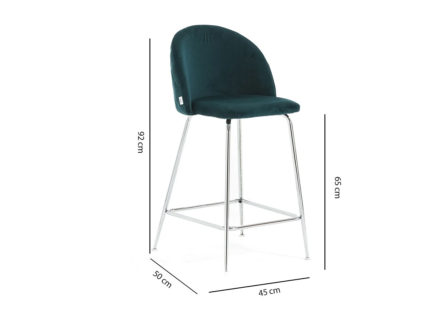 Lot de 2 tabourets de bar rembourrés en velours, pieds en métal, h.65 cm, pour bar, restaurants et cuisine, design moderne et élégant - Sara XL - Bleu canard/Argent