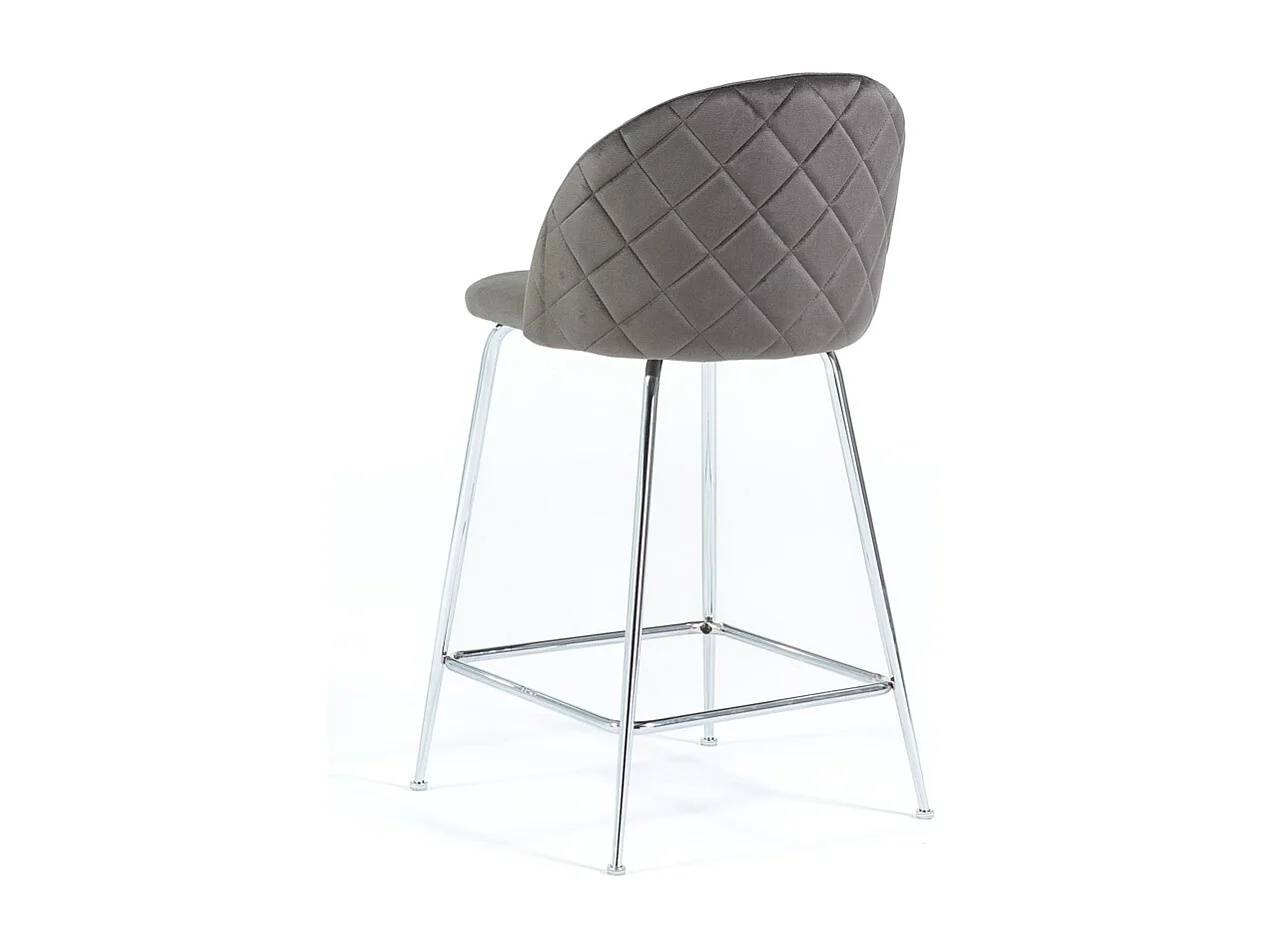 Lot de 2 tabourets de bar rembourrés en velours, pieds en métal, h.65 cm, pour bar, restaurants et cuisine, design moderne et élégant - Sara XL - Gris foncé/Argent
