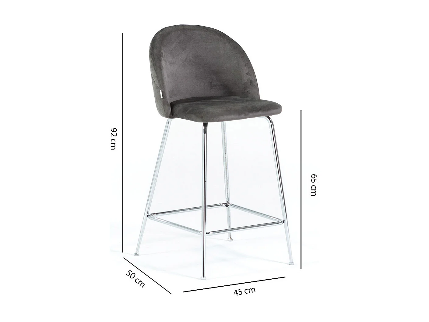 Lot de 2 tabourets de bar rembourrés en velours, pieds en métal, h.65 cm, pour bar, restaurants et cuisine, design moderne et élégant - Sara XL - Gris foncé/Argent