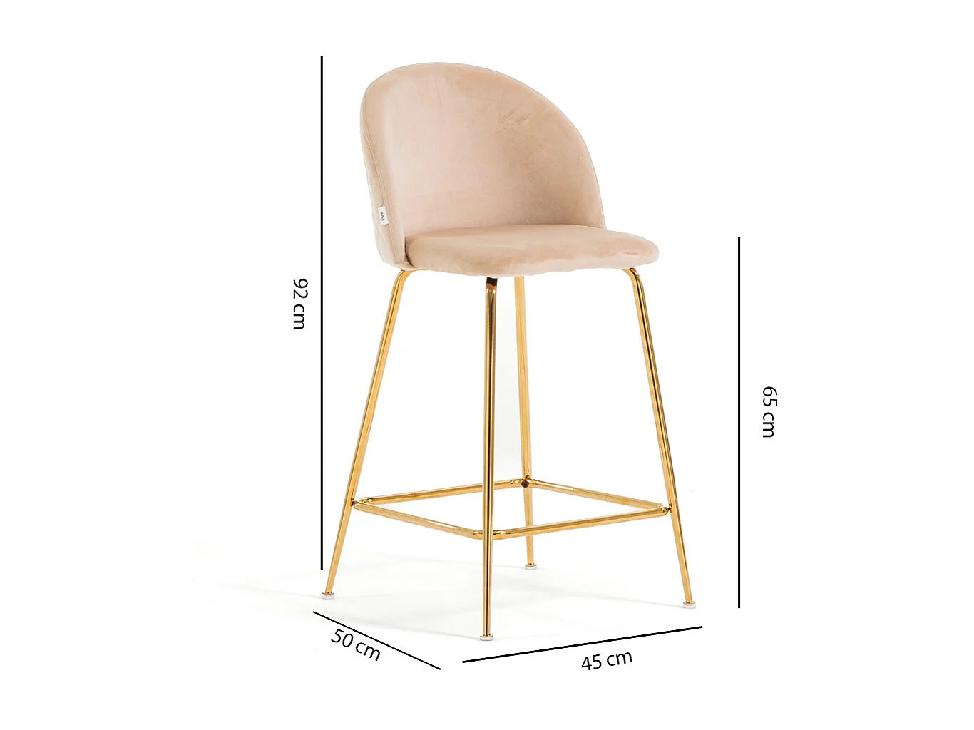 Set di 2 sgabelli da bar imbottiti in velluto, gambe in metallo, h.65 cm, per bar, ristoranti e cucina, design moderno ed elegante – Sara XL – Crema/Oro