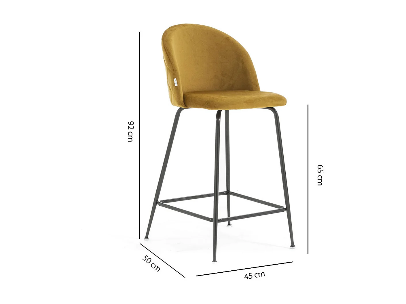 Lot de 2 tabourets de bar rembourrés en velours, pieds en métal, h.65 cm, pour bar, restaurants et cuisine, design moderne et élégant - Sara XL - Moutarde/Gris