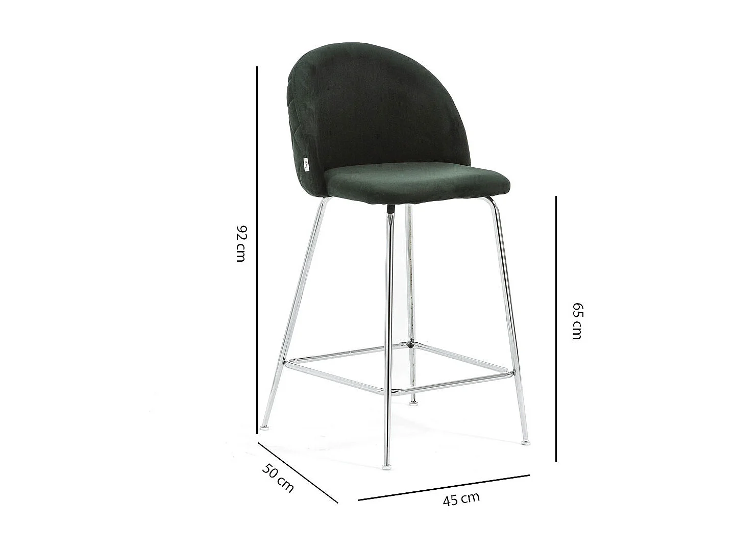 Lot de 2 tabourets de bar rembourrés en velours, pieds en métal, h.65 cm, pour bar, restaurants et cuisine, design moderne et élégant - Sara XL - Vert foncé/Argent