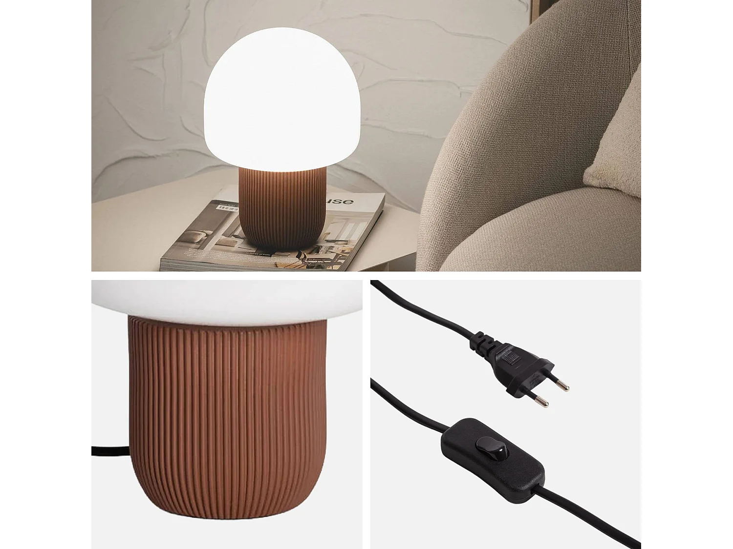 Lampe de table intérieur résine et PVC Ø18cm marron - Sano