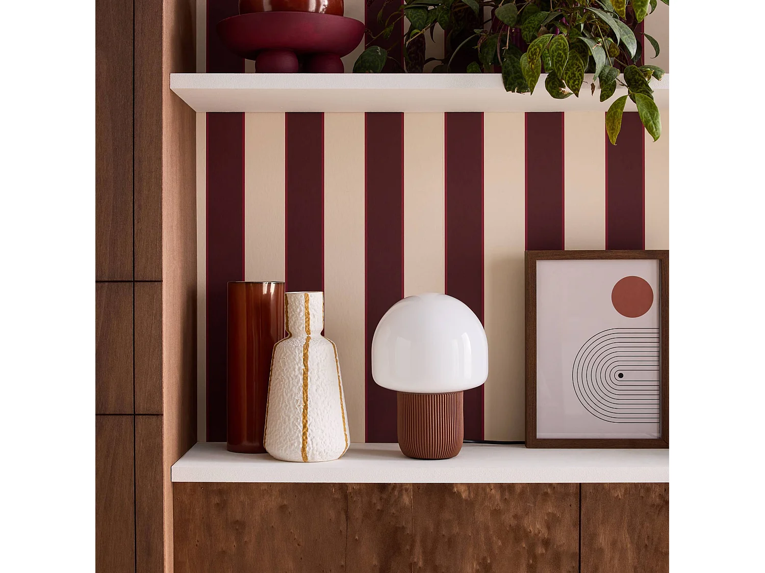 Lámpara de mesa interior resina y pvc, ø18cm marrón