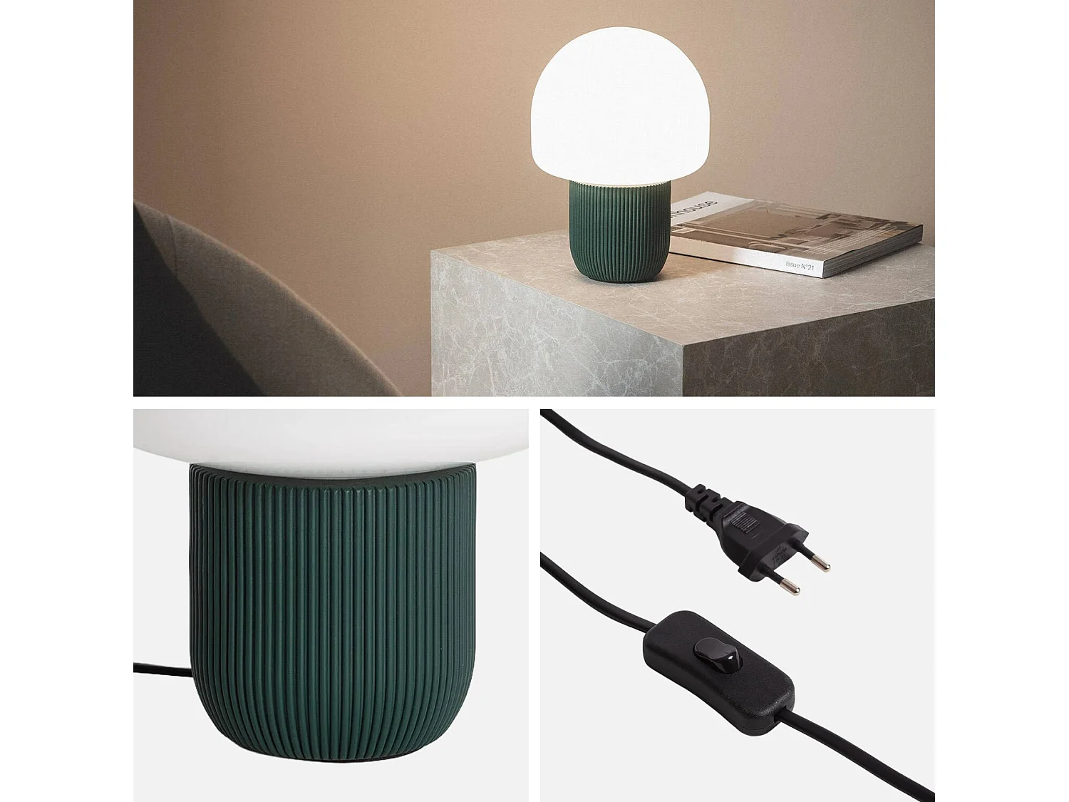 Lampe de table intérieur résine et PVC Ø18cm vert - Sano