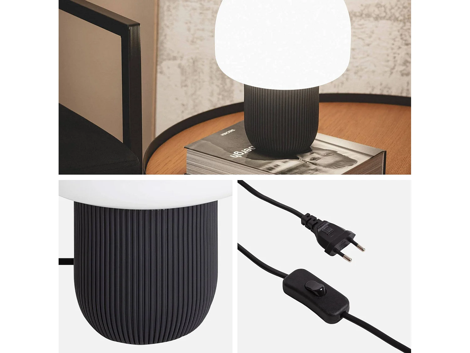 Lampe de table intérieur résine et PVC Ø18cm noir - Sano