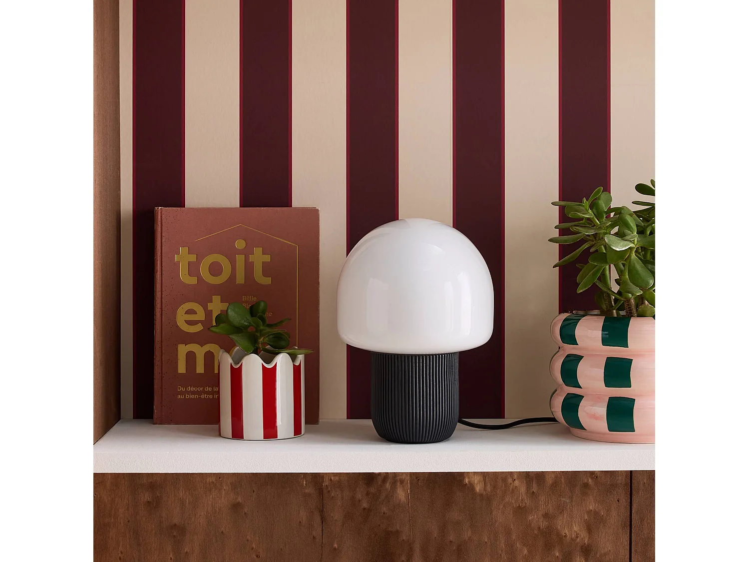 Lámpara de mesa interior resina y pvc, ø18cm negro
