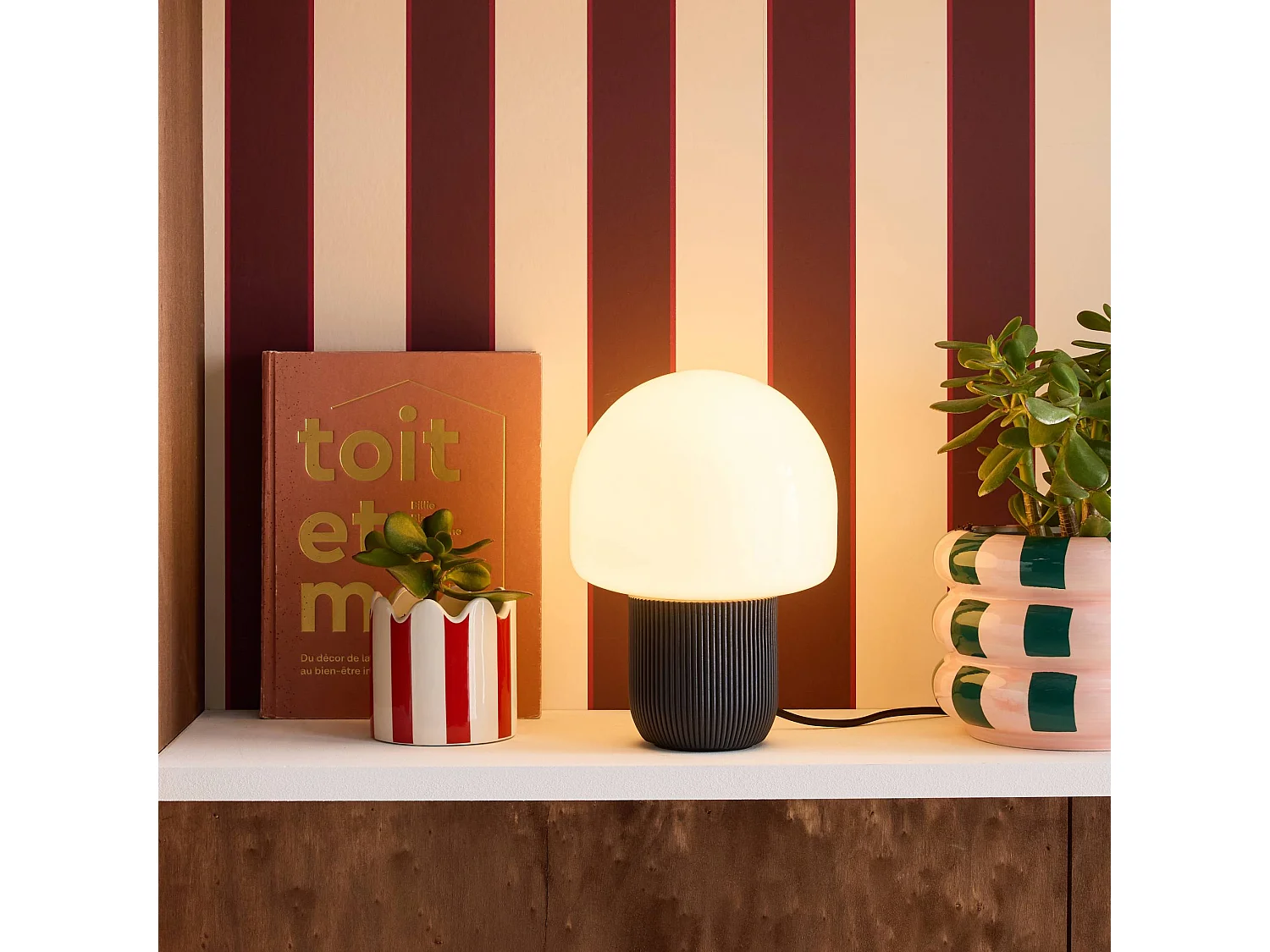 Lámpara de mesa interior resina y pvc, ø18cm negro