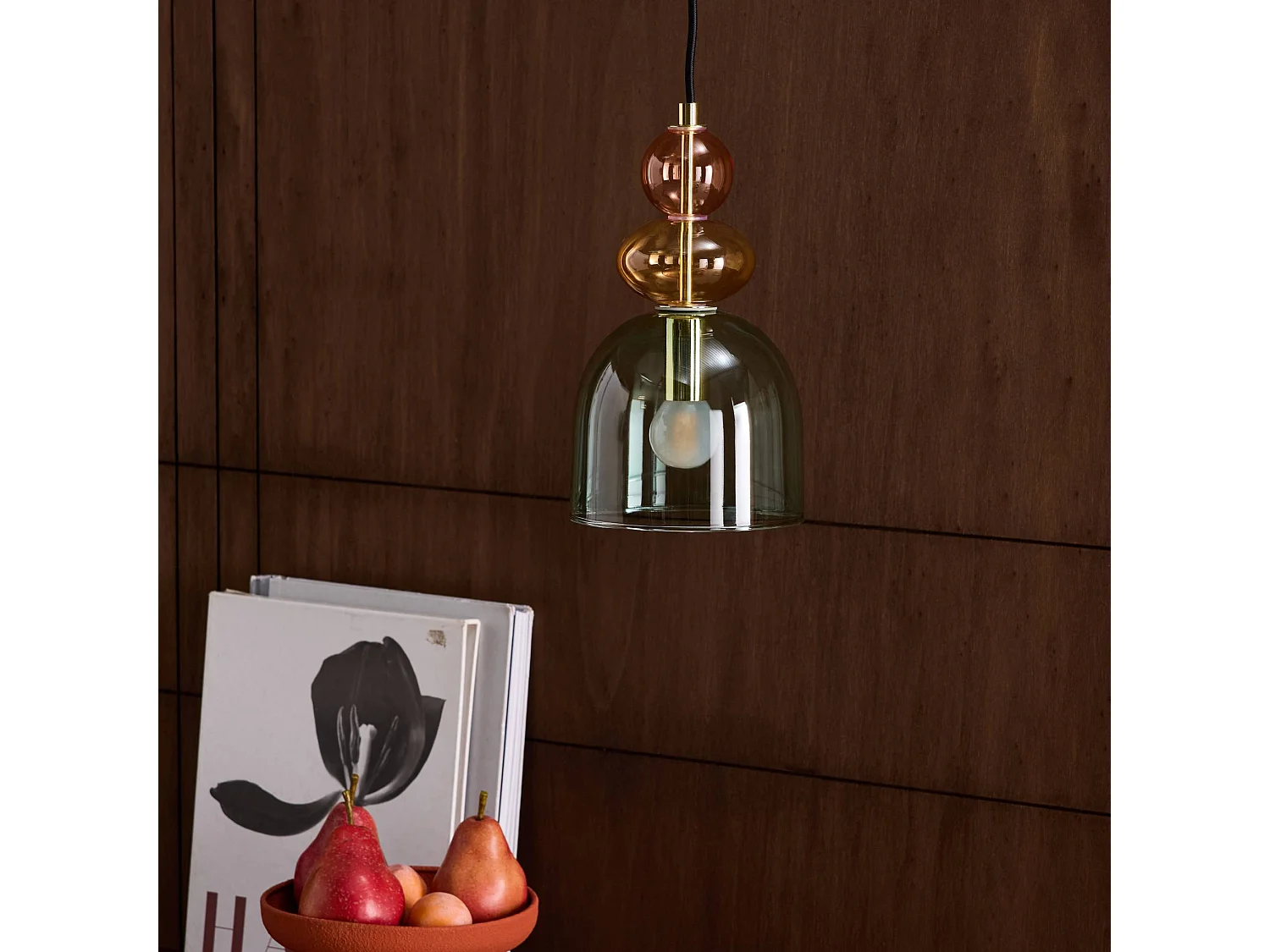 Lampada a sospensione in vetro, ø15cm, verde