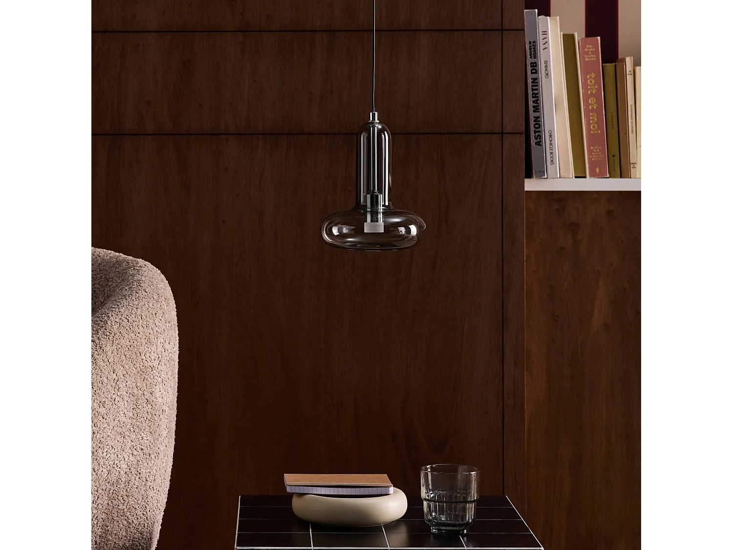 Lampada a sospensione LED in vetro, Ø15cm, Zeno, Nero, 15x15x19.6 cm