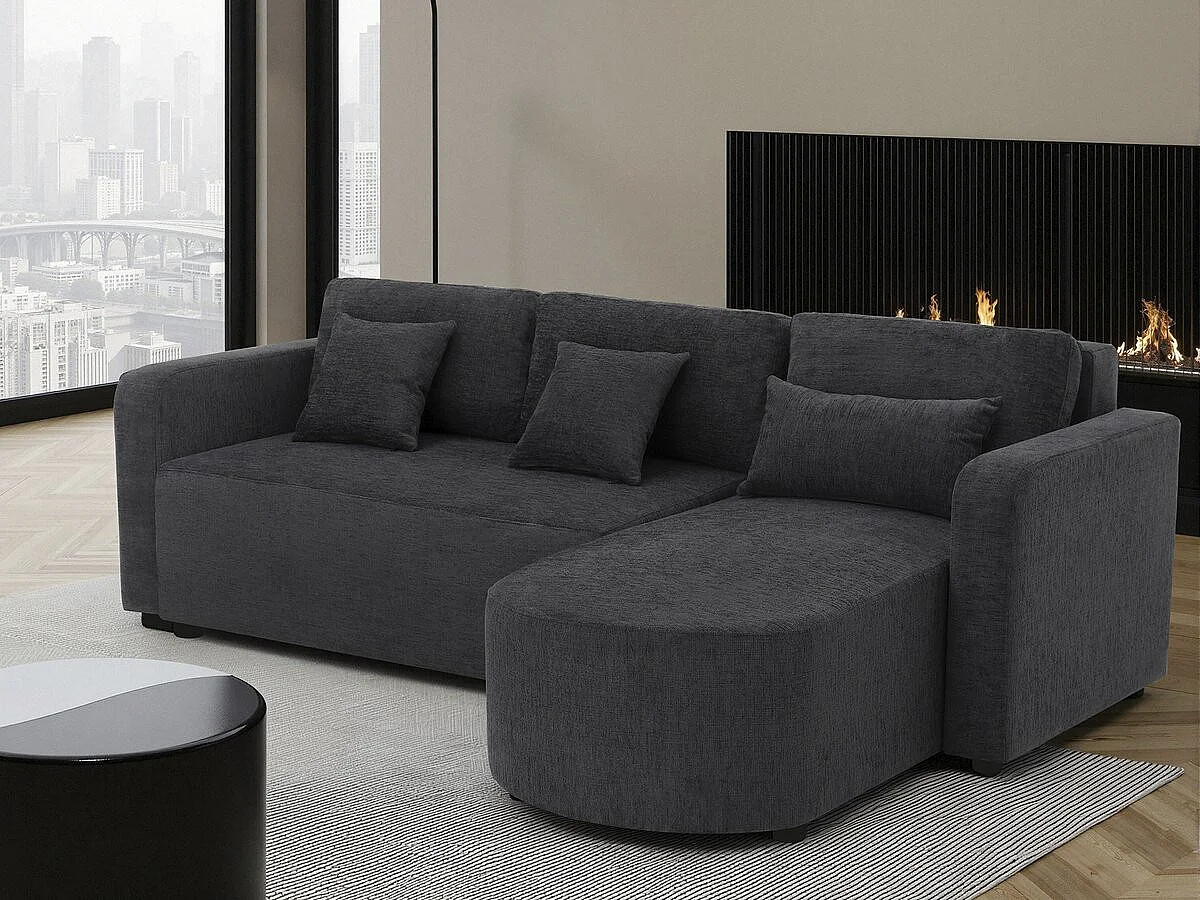Canapé d'angle convertible/réversible en tissu "Charles" - 3 places - Noir