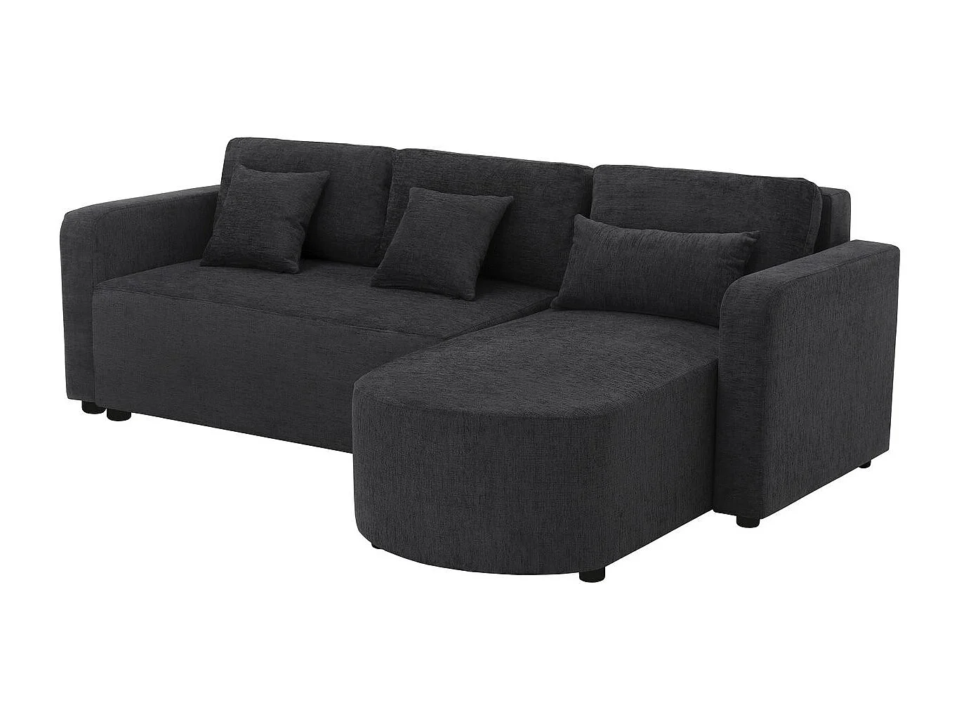 Canapé d'angle convertible/réversible en tissu "Charles" - 3 places - Noir