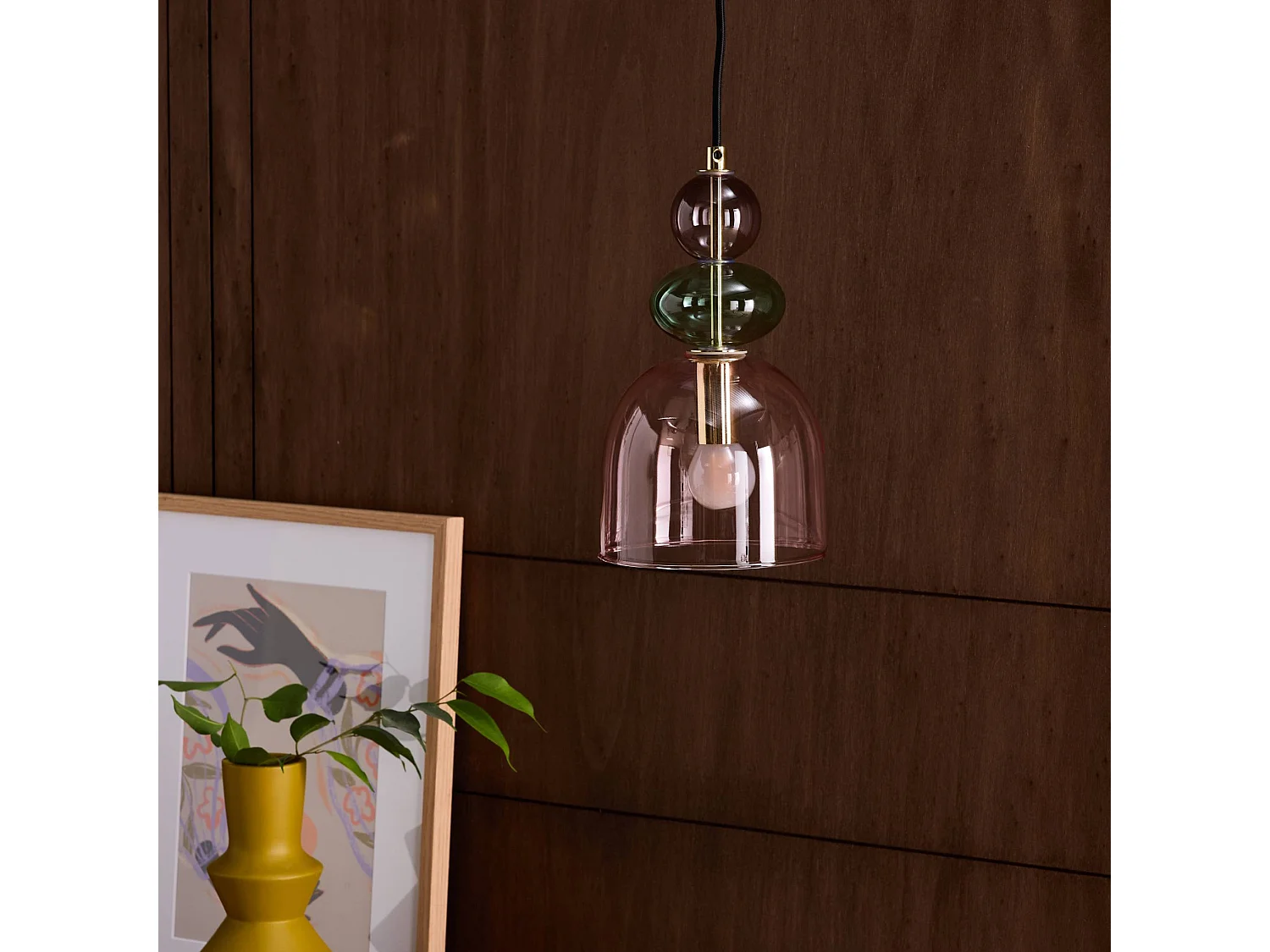 Lampada a sospensione in vetro, ø15cm, rosa