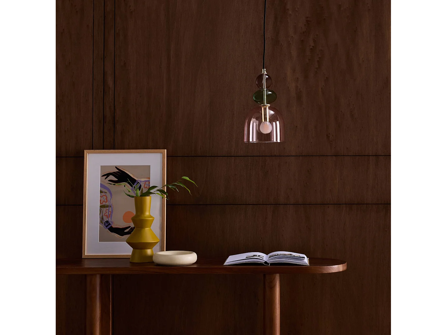 Lampada a sospensione in vetro, ø15cm, rosa