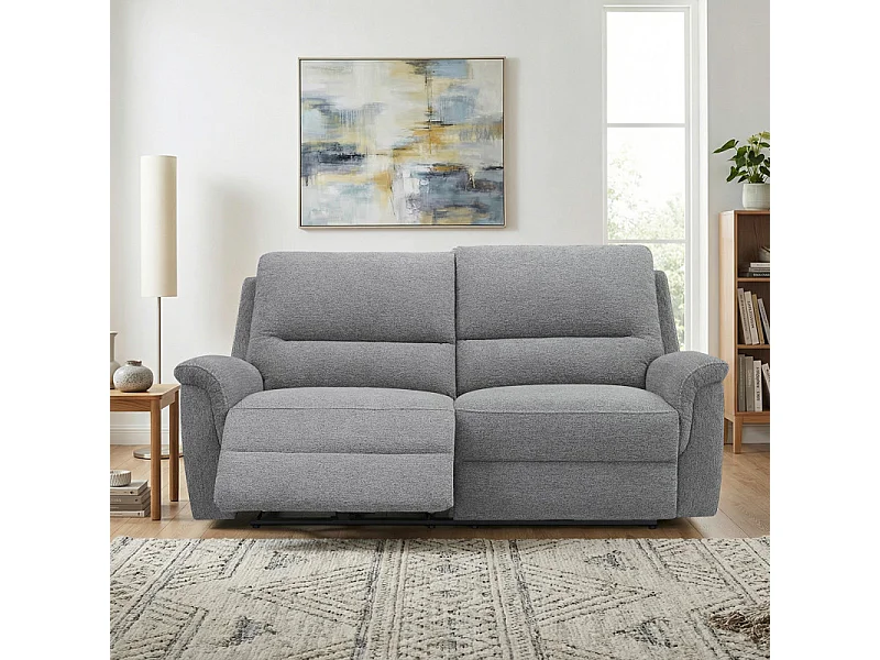 Canapé relax électrique 3 places en tissu doux gris – LEONIE