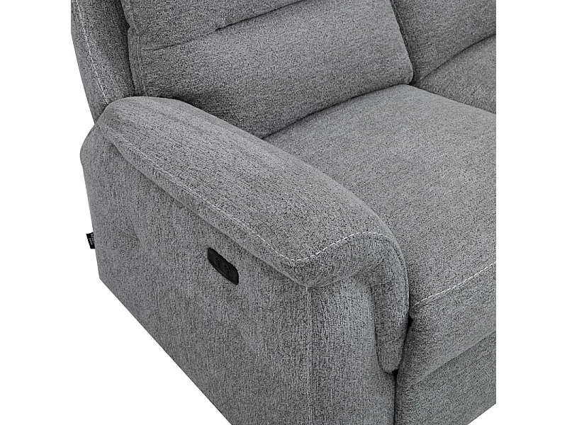 Canapé relax électrique 3 places en tissu doux gris – LEONIE