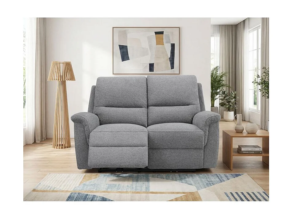 Canapé relax électrique 2 places en tissu doux gris – LEONIE