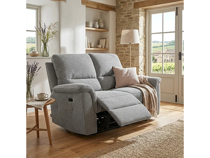 Canapé relax électrique 2 places en tissu doux gris – LEONIE