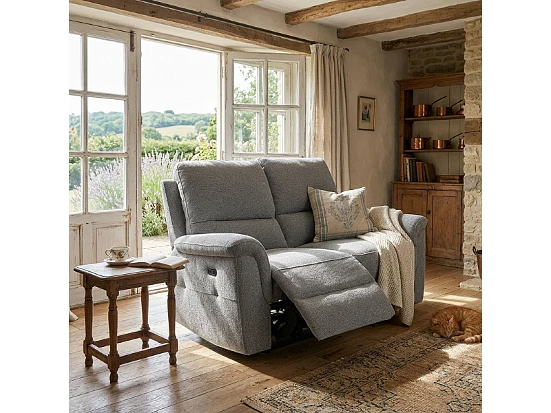 Canapé relax électrique 2 places en tissu doux gris – LEONIE