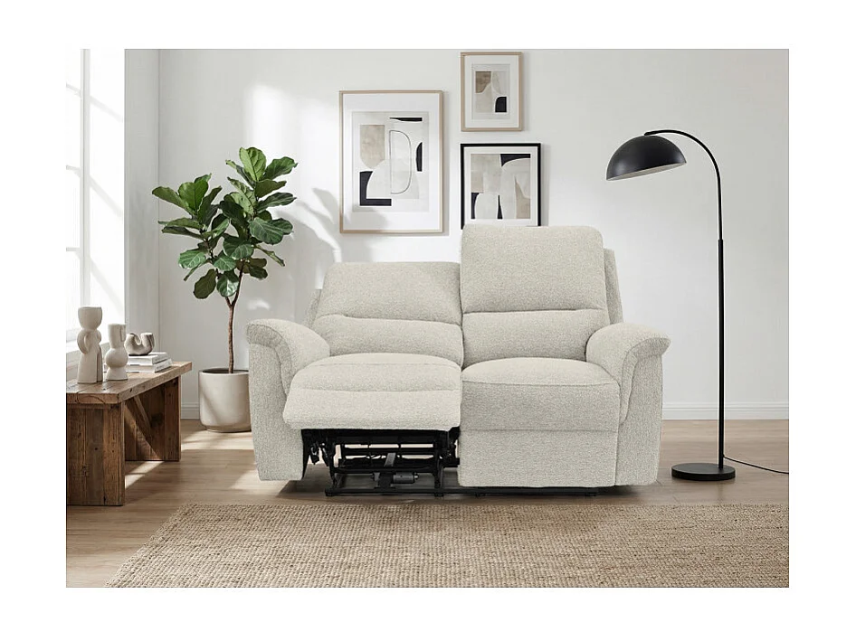 Canapé relax électrique 2 places en tissu doux beige – LEONIE