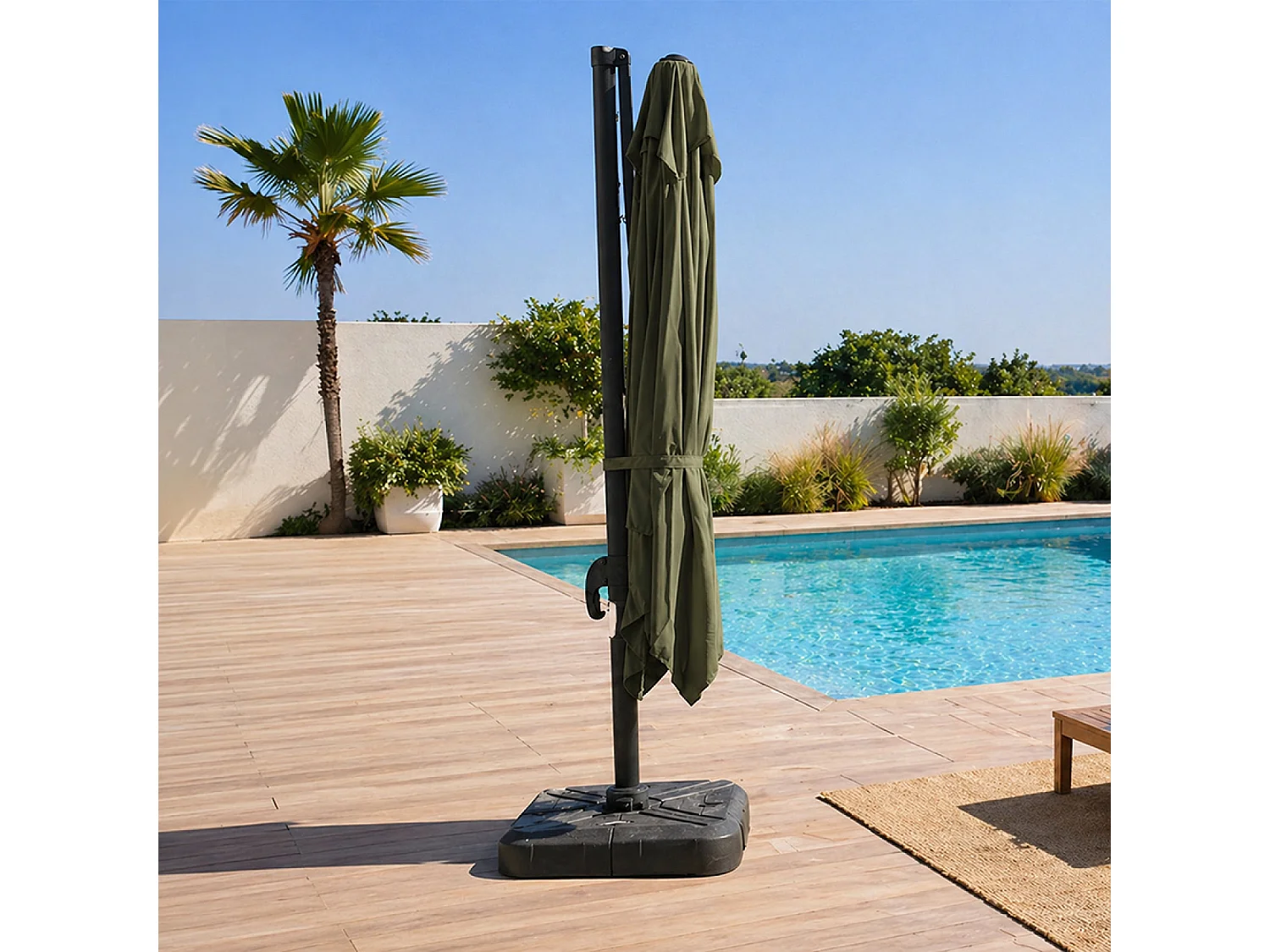 Parasol carré 3x3 déporté rotatif vert en aluminium PALATINO