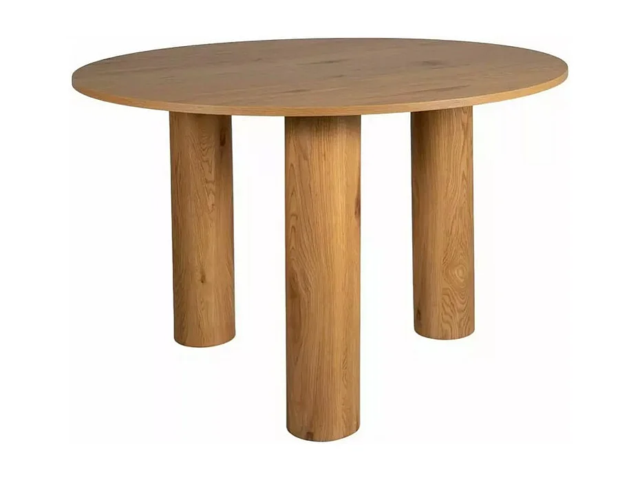 Table à manger ronde 120cm plaqué chêne pieds colonnes Caty