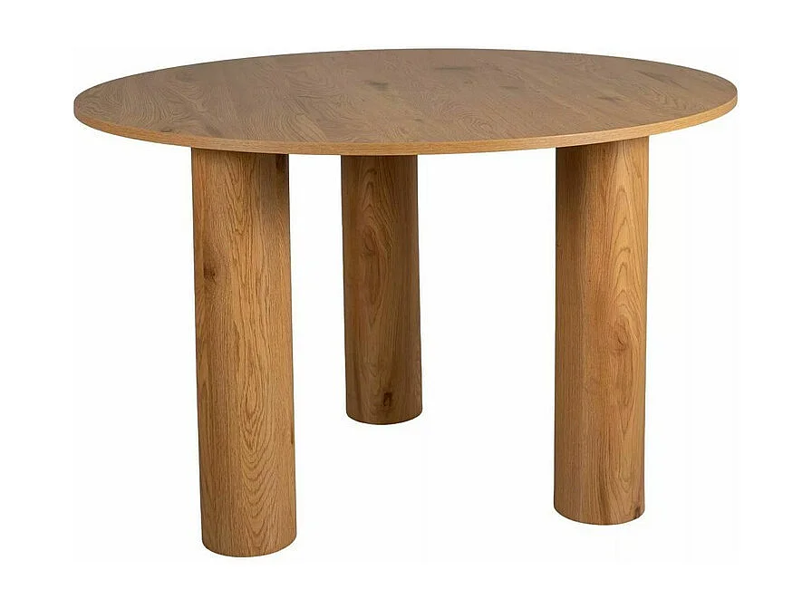 Table à manger ronde 120cm plaqué chêne pieds colonnes Caty
