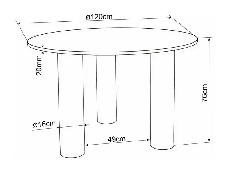Table à manger ronde 120cm plaqué chêne pieds colonnes Caty