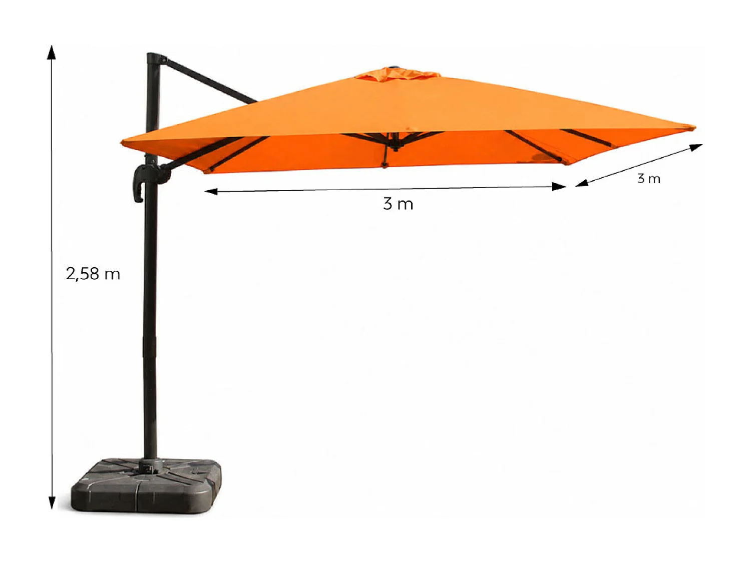 Parasol carré 3x3 déporté rotatif orange en aluminium PALATINO
