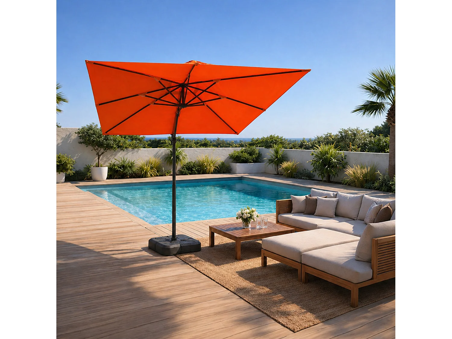 Parasol carré 3x3 déporté rotatif orange en aluminium PALATINO