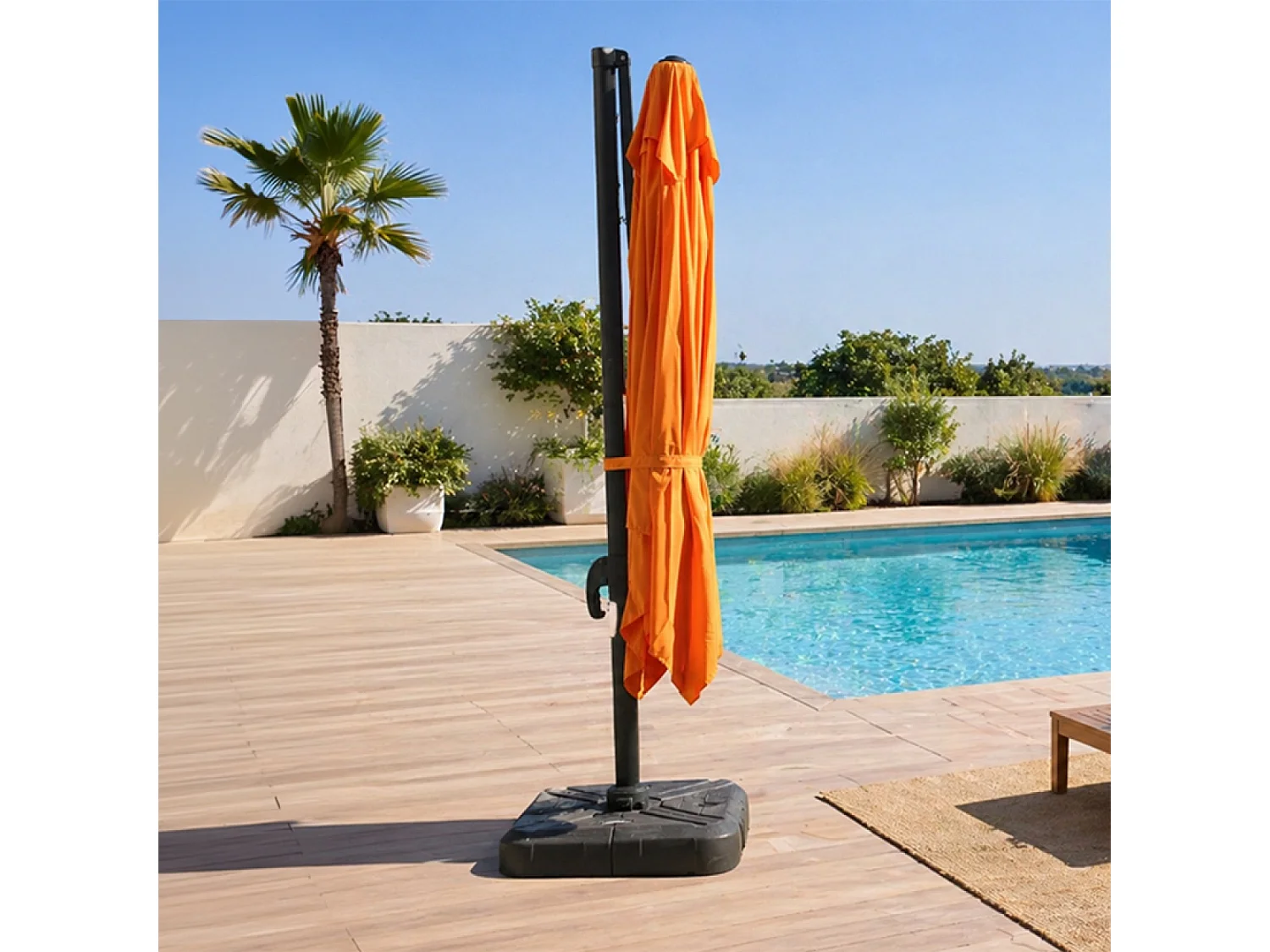 Parasol carré 3x3 déporté rotatif orange en aluminium PALATINO