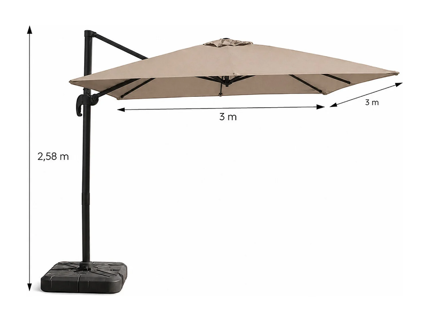 Parasol carré 3x3 déporté rotatif taupe en aluminium PALATINO