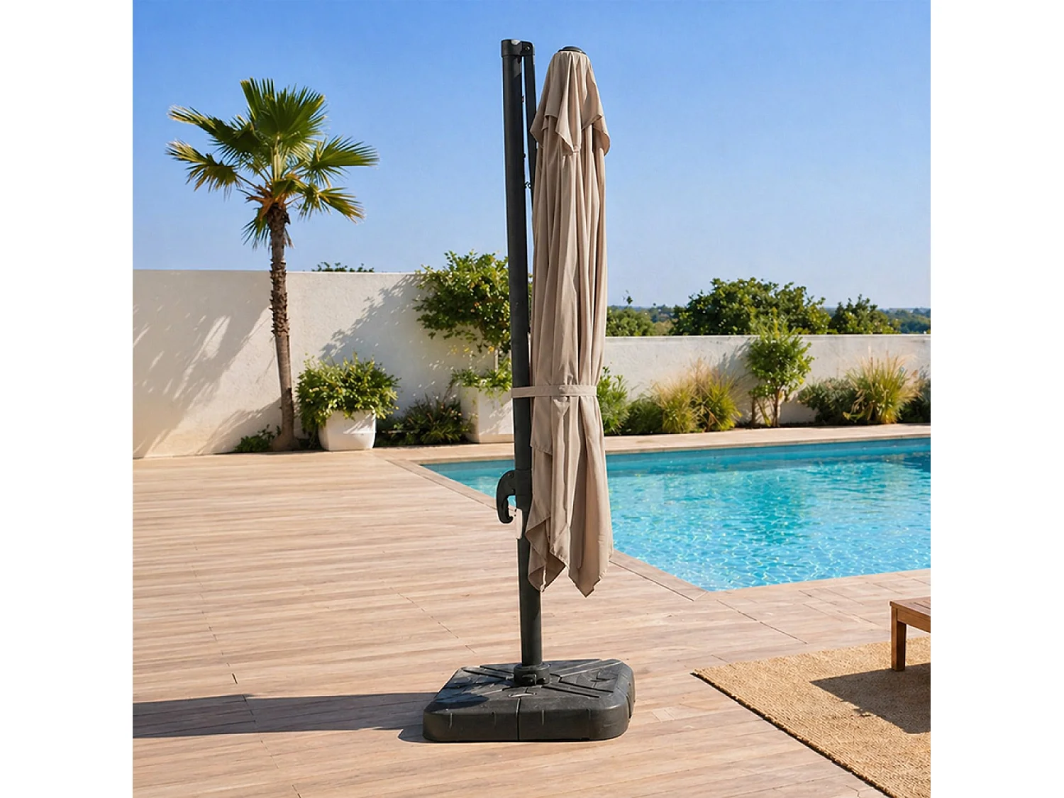 Parasol carré 3x3 déporté rotatif taupe en aluminium PALATINO