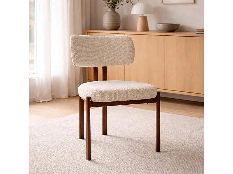 Chaise de salle rembourrée style Japandi tissu beige Sola
