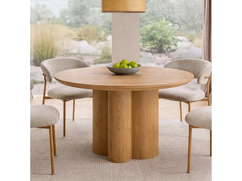 Table ronde 120 cm style japandi placage chêne Roby