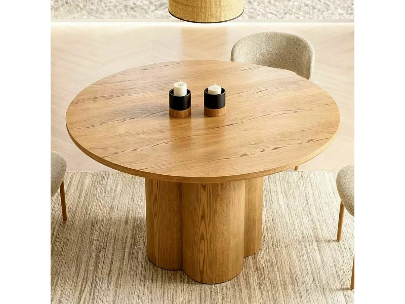 Table ronde 120 cm style japandi placage chêne Roby