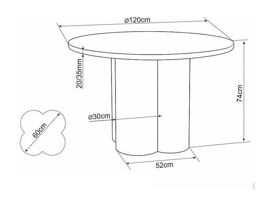 Table ronde 120 cm style japandi placage chêne Roby