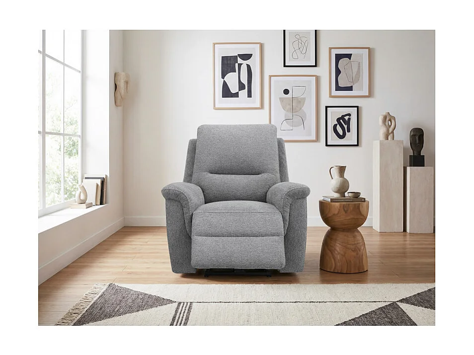 Fauteuil relax électrique en tissu doux gris – LEONIE