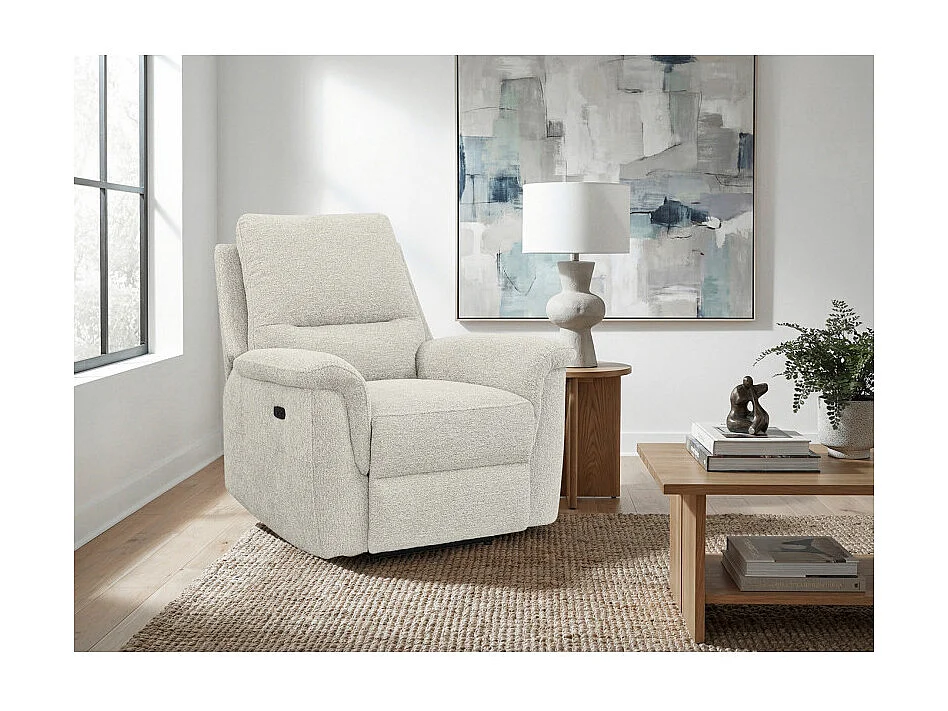 Fauteuil relax électrique en tissu doux beige – LEONIE
