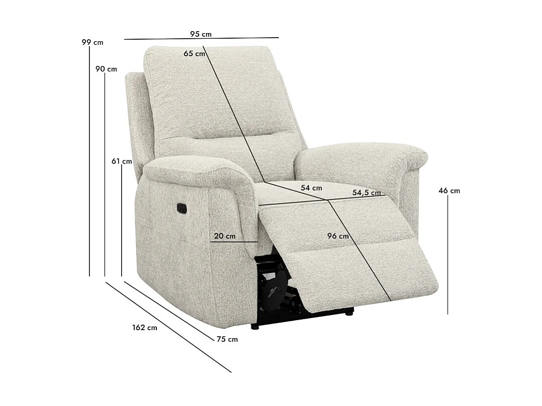 Fauteuil relax électrique en tissu doux beige – LEONIE