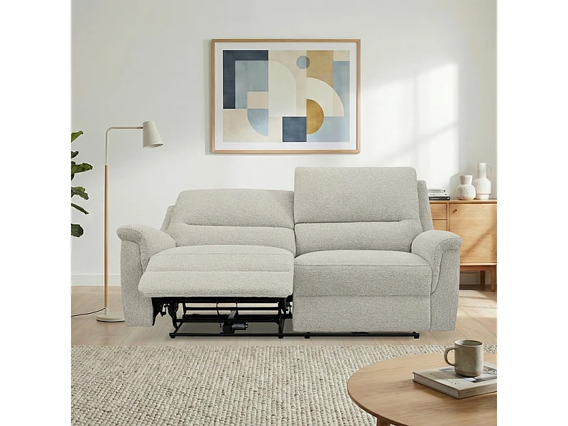 Canapé relax électrique 3 places en tissu doux beige – LEONIE