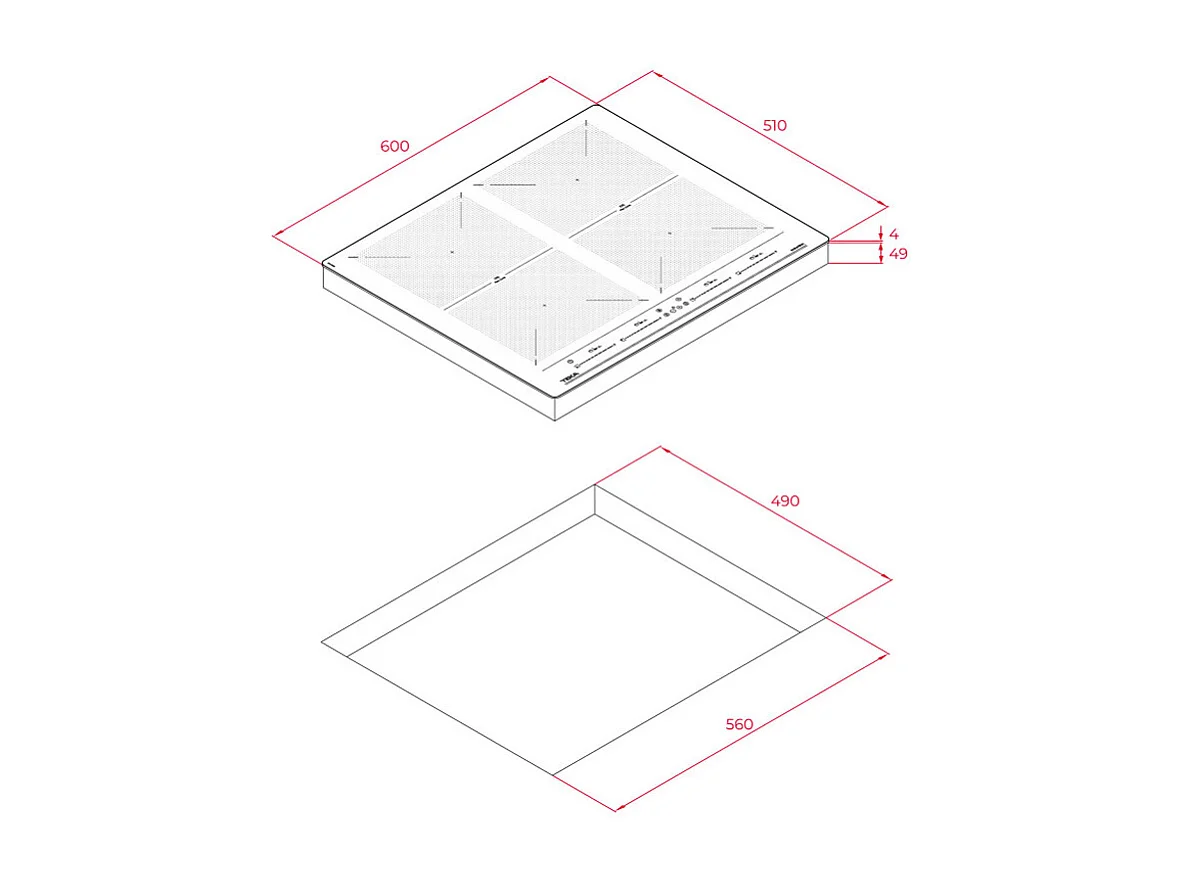 Teka Maestro IZF64600 Piano Cottura a Induzione da 60cm, 4 Fuochi, Vetro Nero, Controllo Touch, Zona Flex