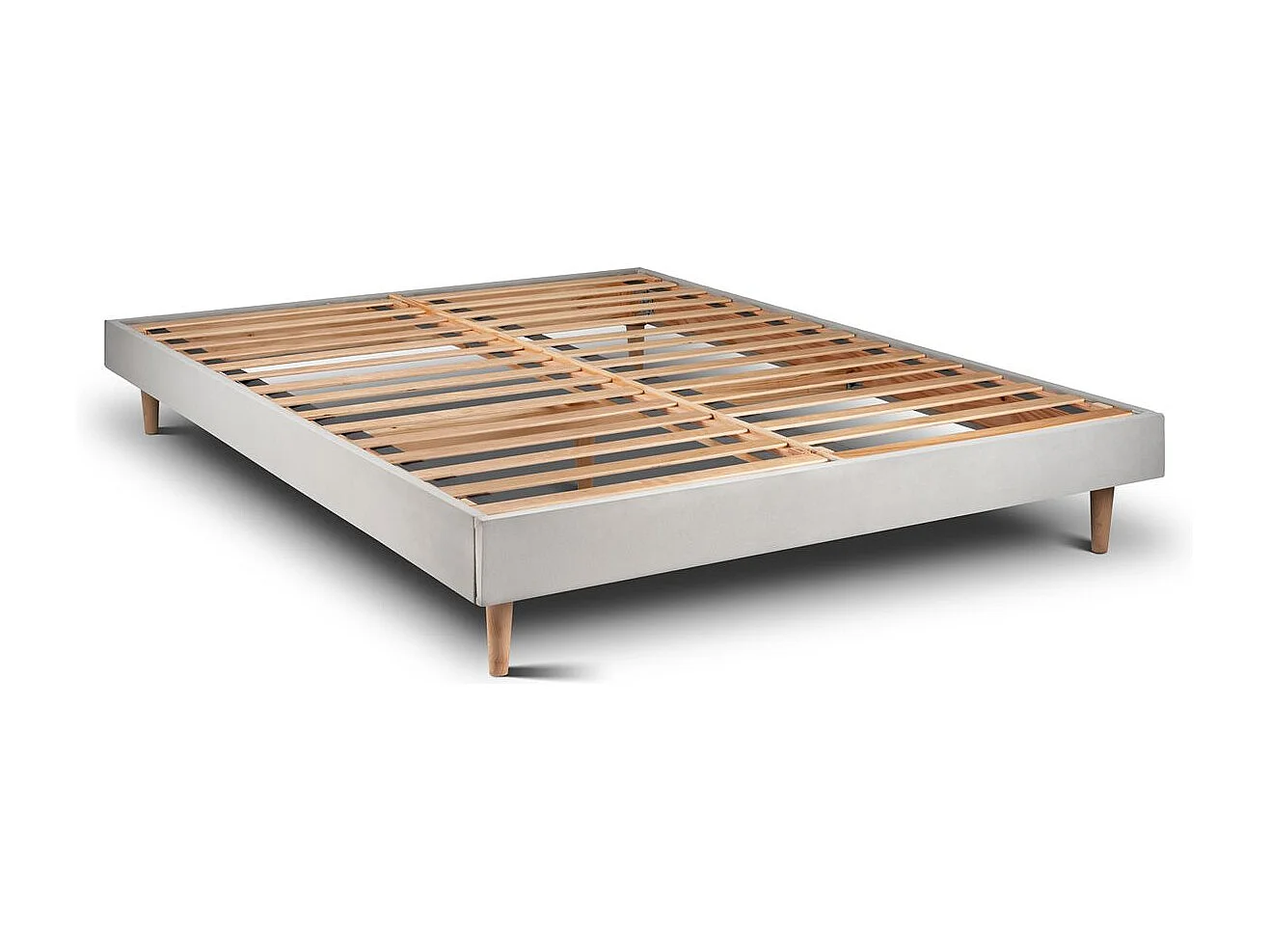 Lit 140x190cm avec tête de lit capitonnée velours et sommier kit gris clair - Hauteur totale : 29cm
