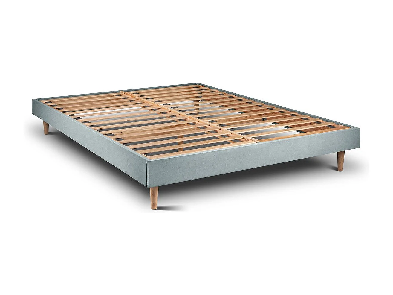 Lit 140x190cm avec tête de lit capitonnée velours et sommier kit Gris bleuté - Hauteur totale : 29cm