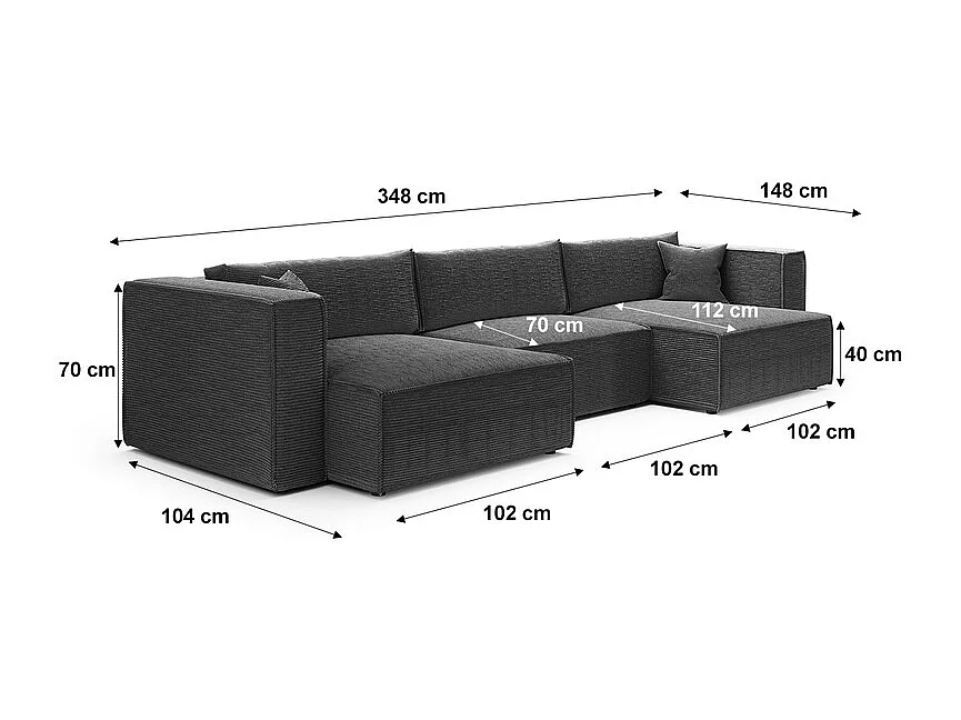 Canapé U 5 places convertible coffre Jimmy Gris