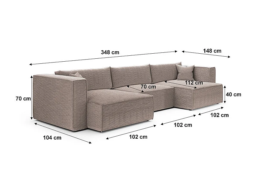 Canapé U 5 places convertible coffre Jimmy Taupe