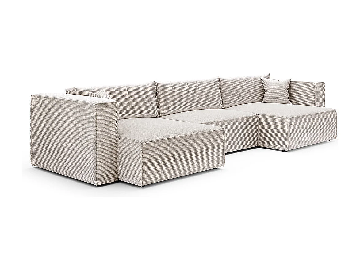 Canapé U 5 places convertible coffre Jimmy Blanc cassé