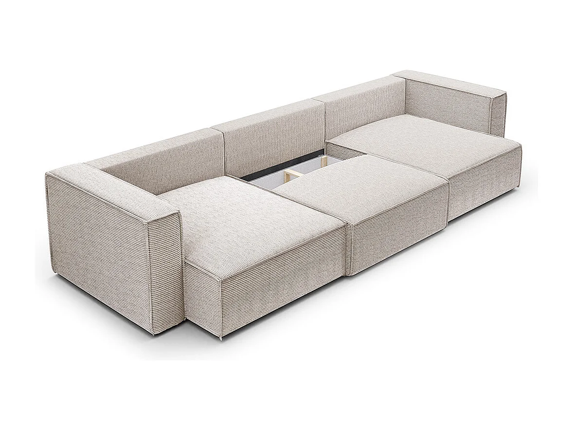 Canapé U 5 places convertible coffre Jimmy Blanc cassé