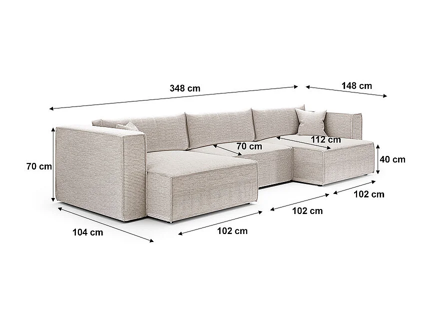 Canapé U 5 places convertible coffre Jimmy Blanc cassé
